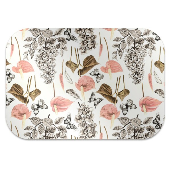 Office chair mat Flowers and butterflies