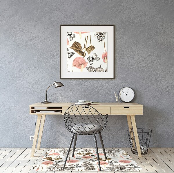Office chair mat Flowers and butterflies