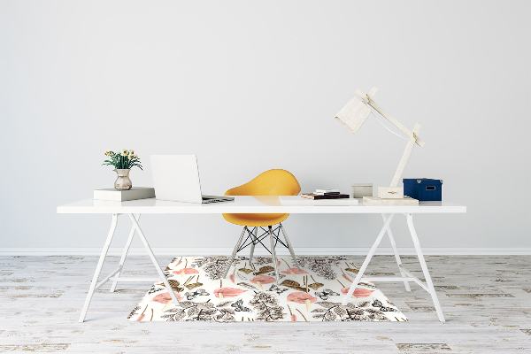 Office chair mat Flowers and butterflies