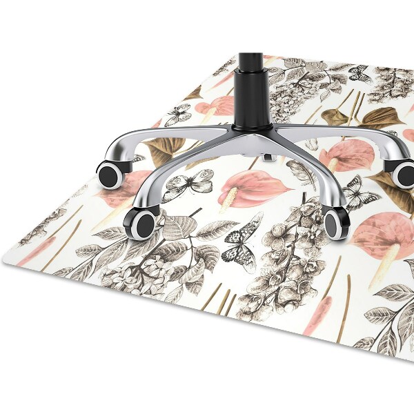 Office chair mat Flowers and butterflies