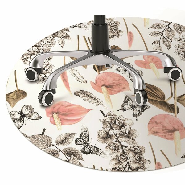 Office chair mat Flowers and butterflies