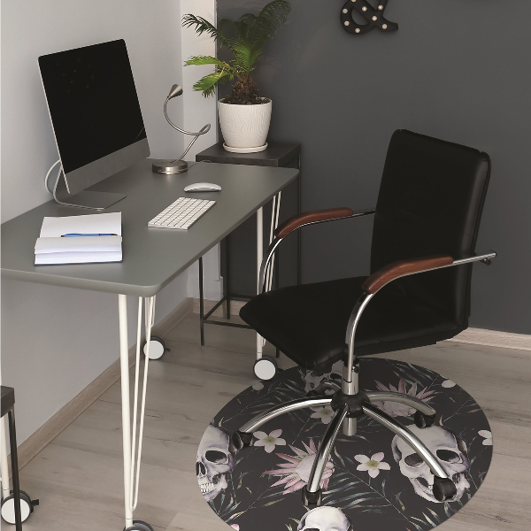Chair mat floor panels protector Skull and leaves