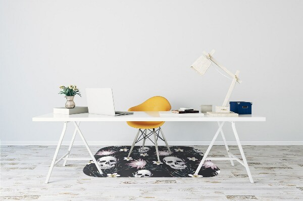 Chair mat floor panels protector Skull and leaves