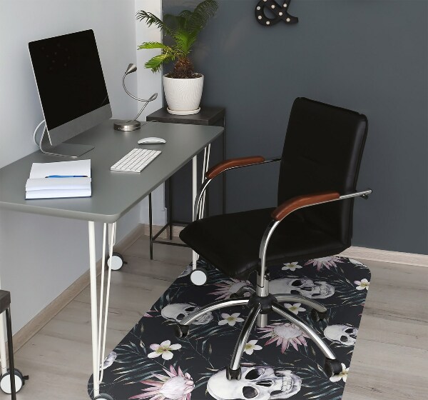Chair mat floor panels protector Skull and leaves
