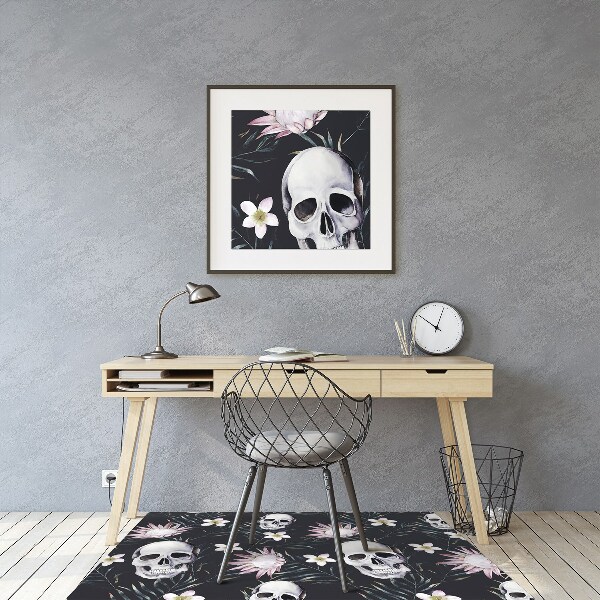 Chair mat floor panels protector Skull and leaves