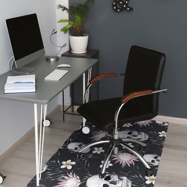 Chair mat floor panels protector Skull and leaves