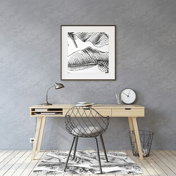 Desk chair mat black leaves