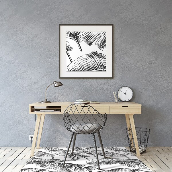Desk chair mat black leaves