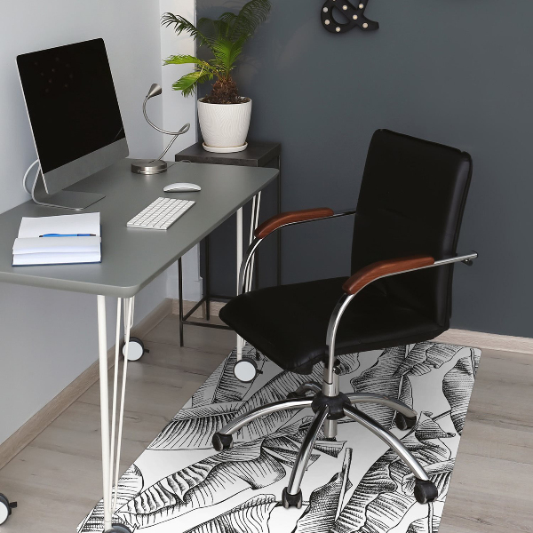 Desk chair mat black leaves