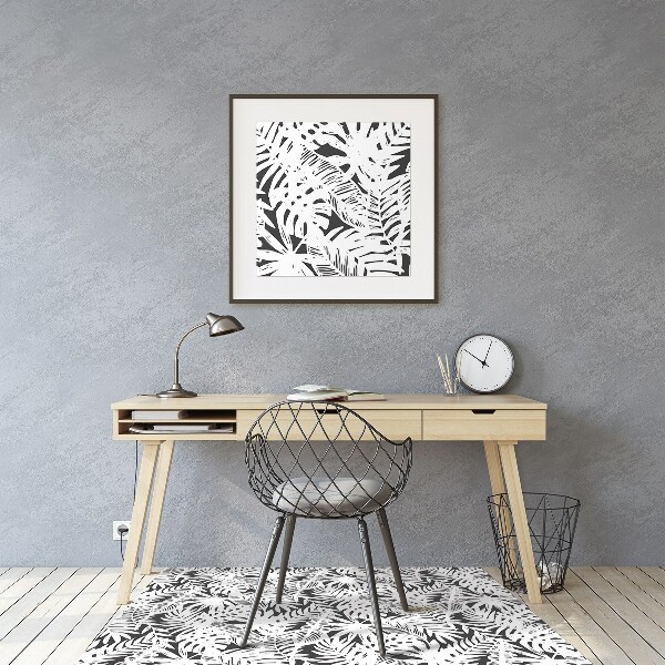 Chair mat Black and white leaves