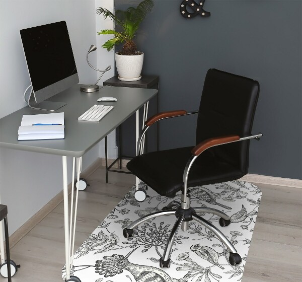 Chair mat floor panels protector sketched birds