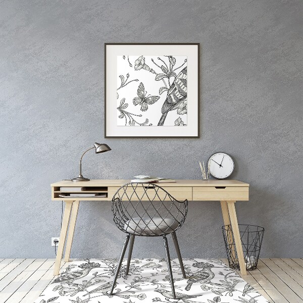 Chair mat floor panels protector sketched birds