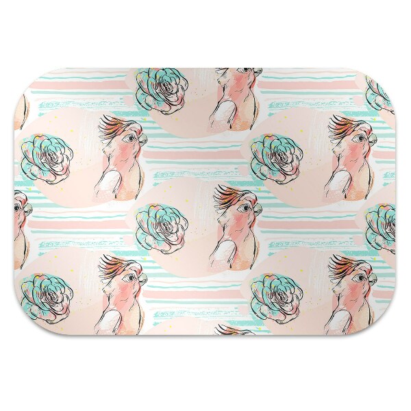 Desk chair mat pink parrots