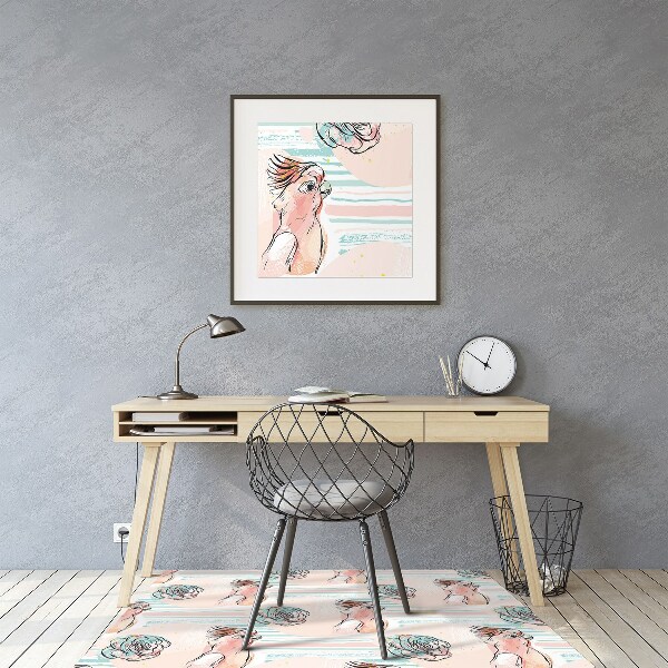 Desk chair mat pink parrots