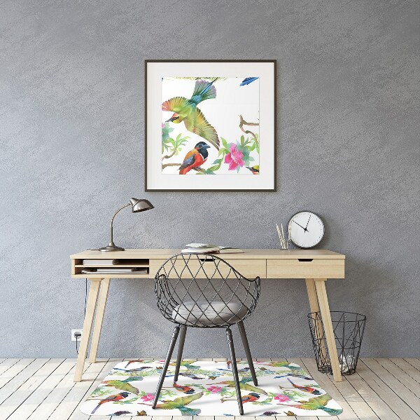 Office chair floor protector colorful bird