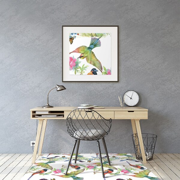 Office chair floor protector colorful bird