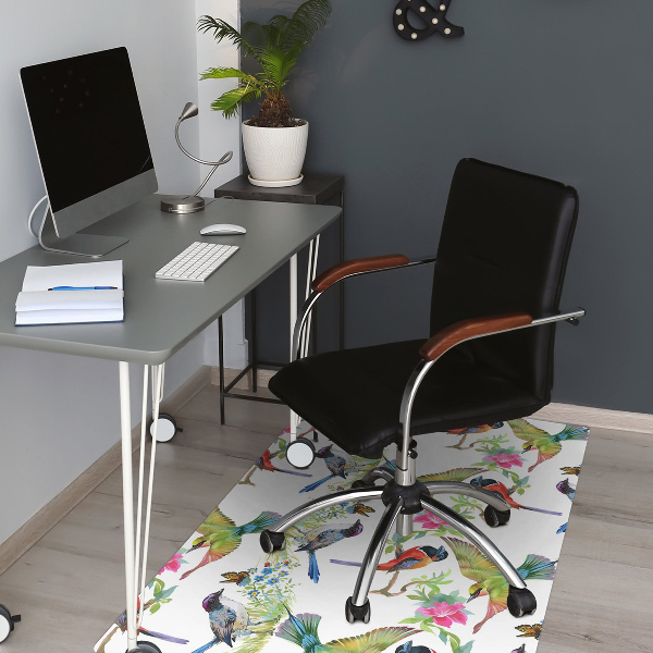 Office chair floor protector colorful bird