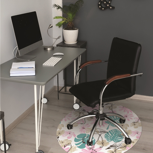 Office chair mat painted flamingos