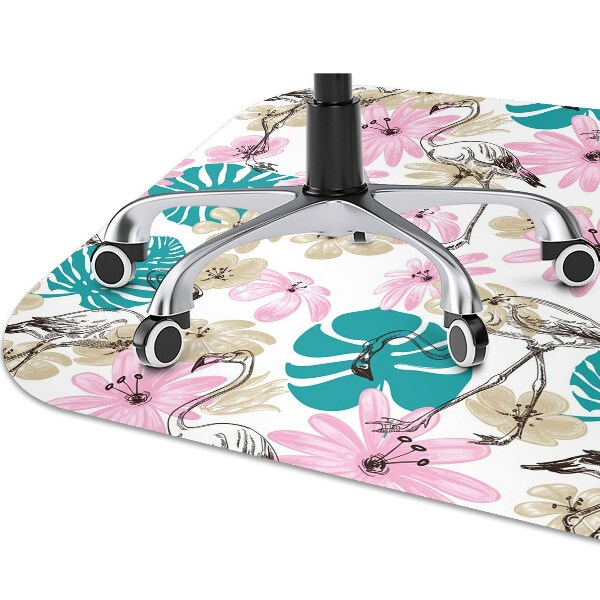 Office chair mat painted flamingos