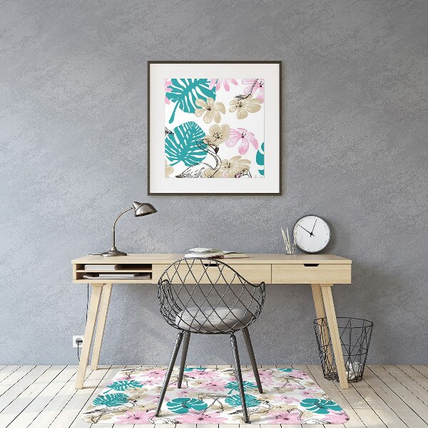 Office chair mat painted flamingos