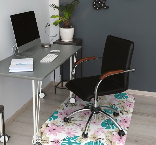 Office chair mat painted flamingos