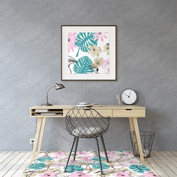 Office chair mat painted flamingos