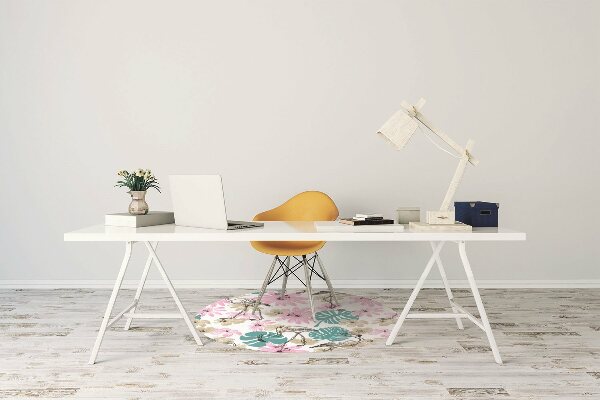 Office chair mat painted flamingos