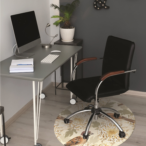Desk chair mat golden birds