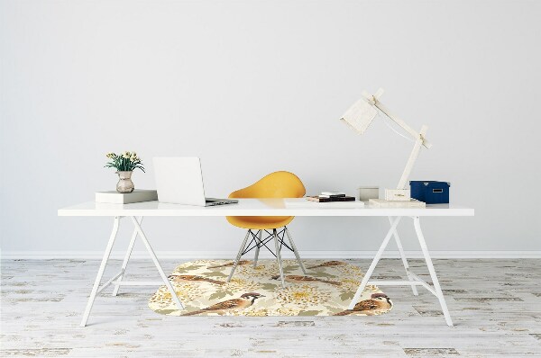 Desk chair mat golden birds