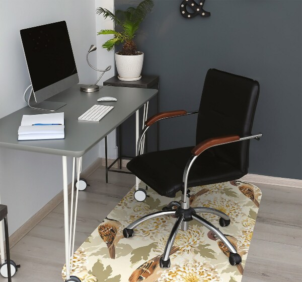 Desk chair mat golden birds