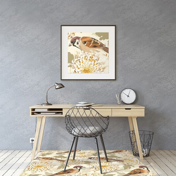 Desk chair mat golden birds