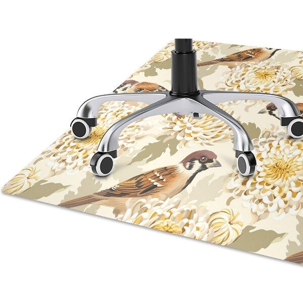 Desk chair mat golden birds