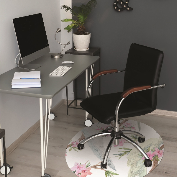 Desk chair mat white peacocks