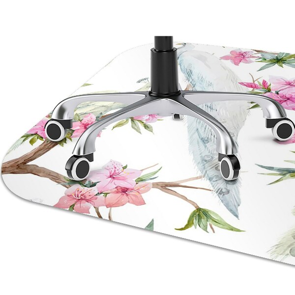 Desk chair mat white peacocks