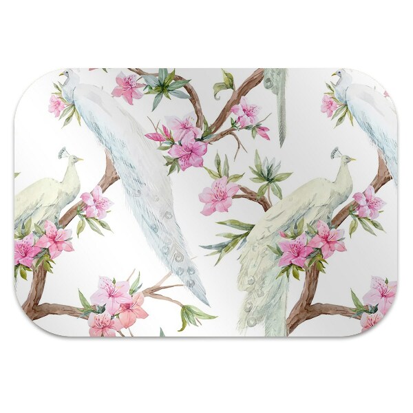 Desk chair mat white peacocks