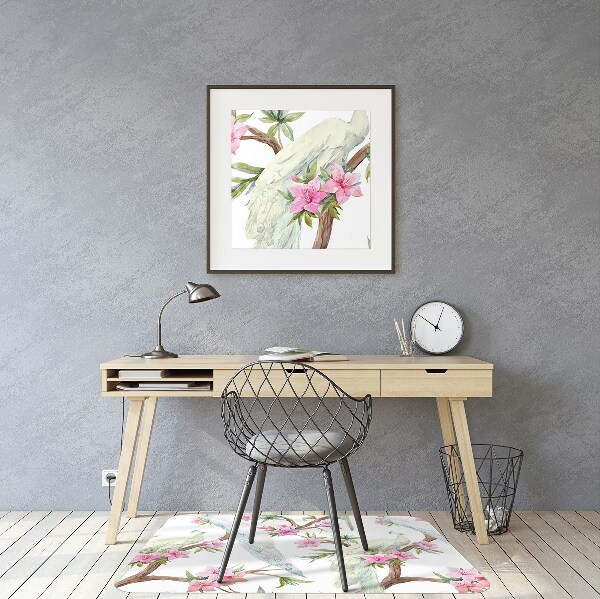 Desk chair mat white peacocks