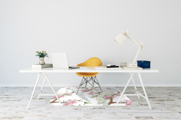 Desk chair mat white peacocks