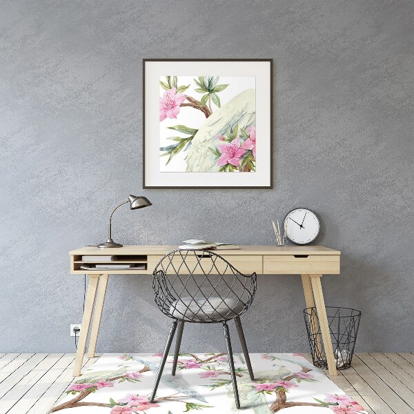 Desk chair mat white peacocks