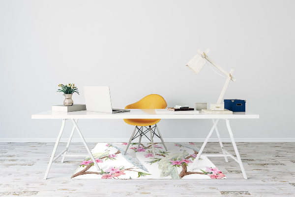 Desk chair mat white peacocks