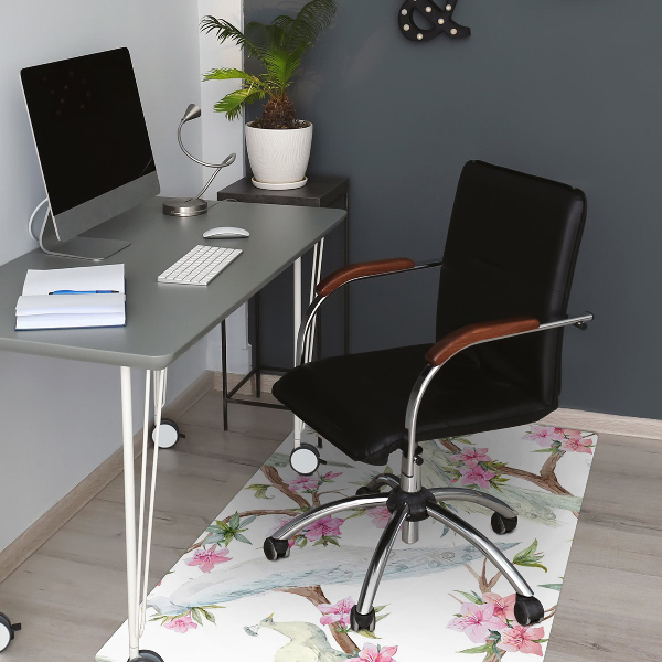 Desk chair mat white peacocks