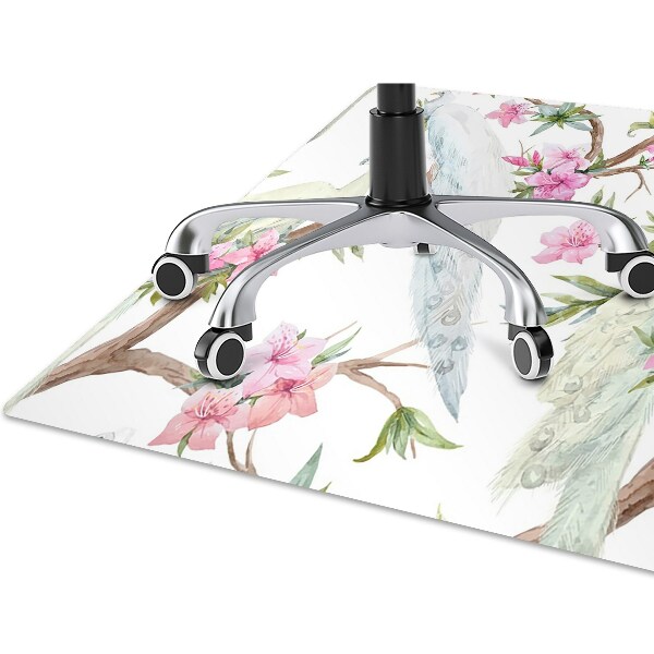 Desk chair mat white peacocks
