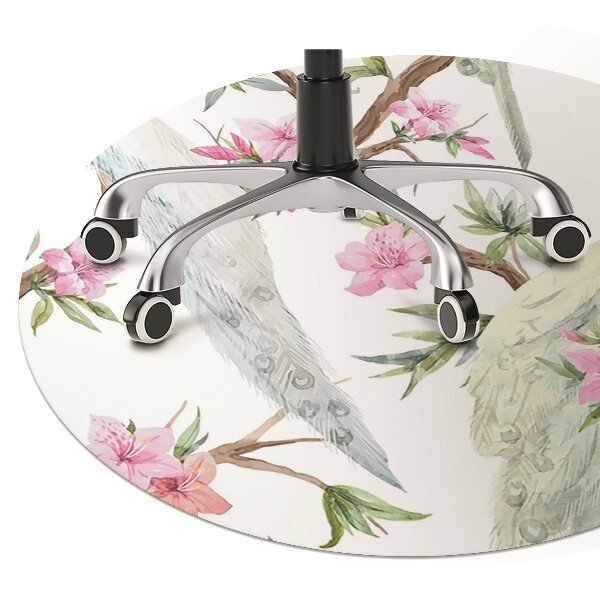 Desk chair mat white peacocks