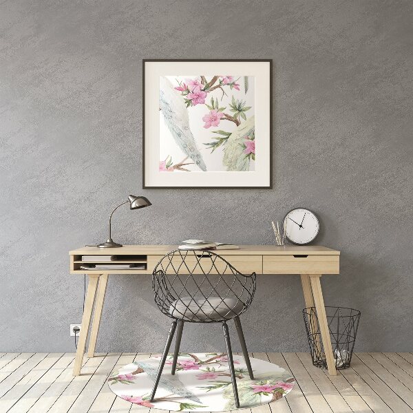 Desk chair mat white peacocks