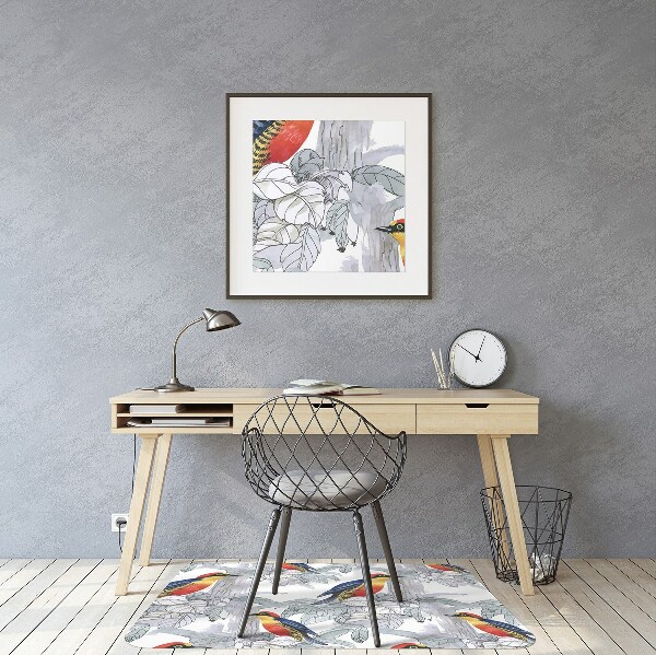 Office chair floor protector painted birds