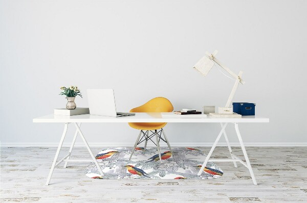 Office chair floor protector painted birds