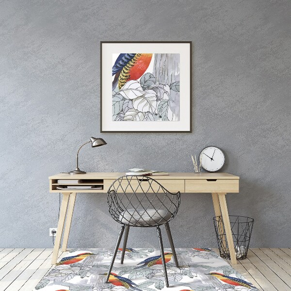 Office chair floor protector painted birds