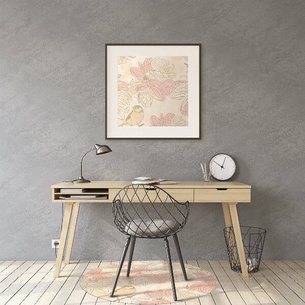 Computer chair mat beige birds
