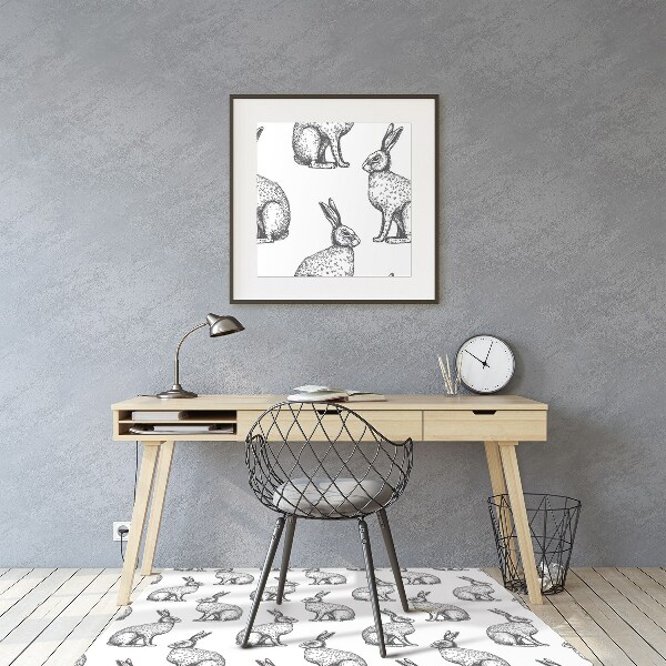 Desk chair mat white rabbits