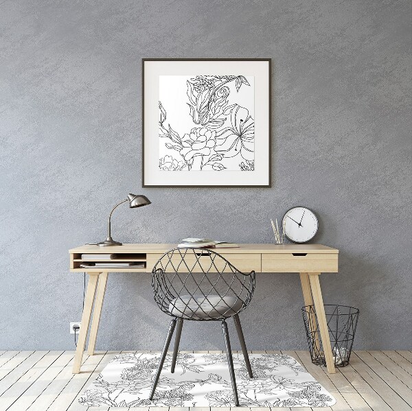 Chair mat Black and white flowers