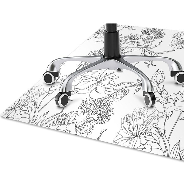 Chair mat Black and white flowers